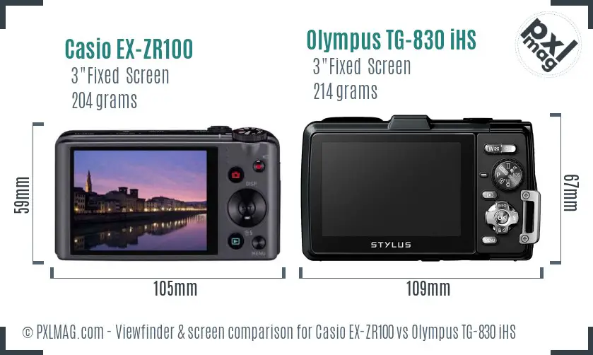 Casio EX-ZR100 vs Olympus TG-830 iHS Screen and Viewfinder comparison Casio EX-ZR100 vs Olympus TG-830 iHS Screen and Viewfinder comparison