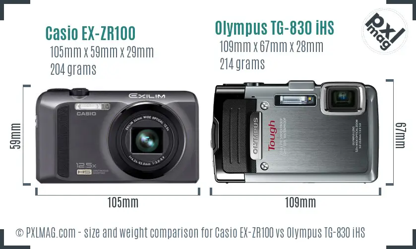 Casio EX-ZR100 vs Olympus TG-830 iHS size comparison Casio EX-ZR100 vs Olympus TG-830 iHS size comparison