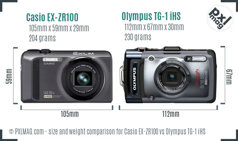 Casio EX-ZR100 vs Olympus TG-1 iHS size comparison Casio EX-ZR100 vs Olympus TG-1 iHS size comparison
