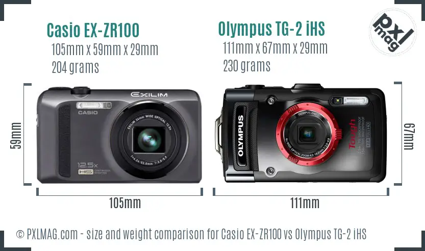 Casio EX-ZR100 vs Olympus TG-2 iHS size comparison