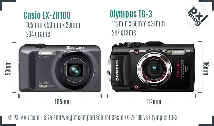 Casio EX-ZR100 vs Olympus TG-3 size comparison Casio EX-ZR100 vs Olympus TG-3 size comparison