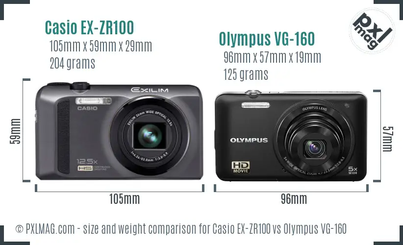 Casio EX-ZR100 vs Olympus VG-160 size comparison Casio EX-ZR100 vs Olympus VG-160 size comparison
