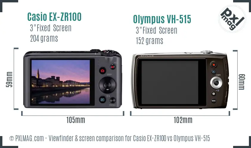 Casio EX-ZR100 vs Olympus VH-515 Screen and Viewfinder comparison