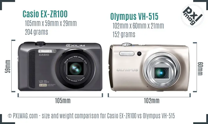 Casio EX-ZR100 vs Olympus VH-515 size comparison