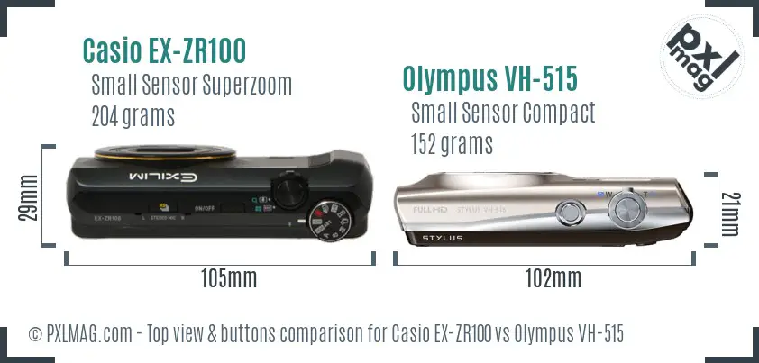 Casio EX-ZR100 vs Olympus VH-515 top view buttons comparison