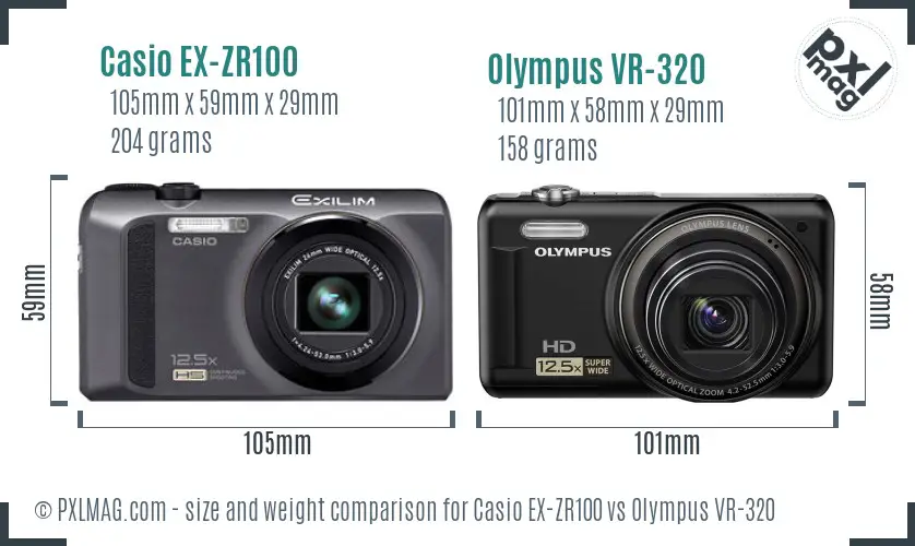 Casio EX-ZR100 vs Olympus VR-320 size comparison