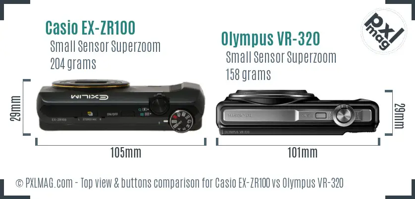 Casio EX-ZR100 vs Olympus VR-320 top view buttons comparison