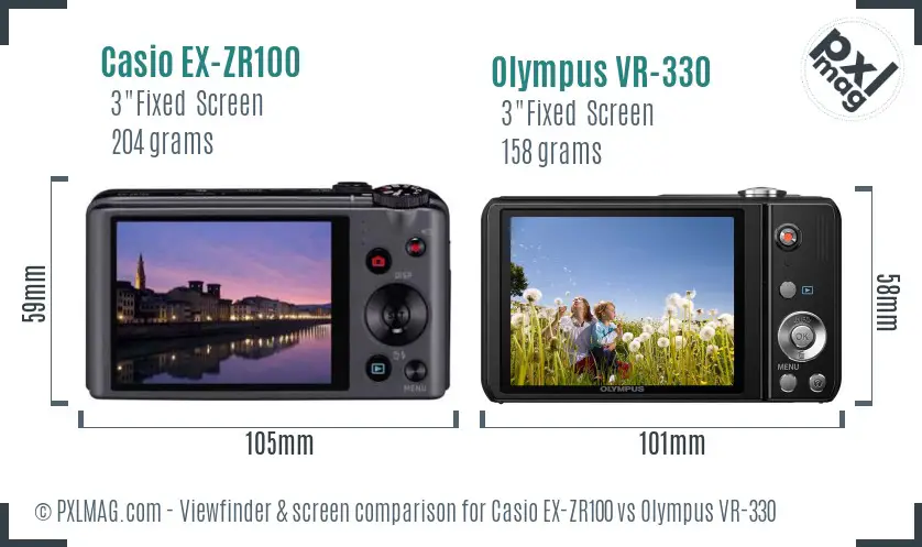 Casio EX-ZR100 vs Olympus VR-330 Screen and Viewfinder comparison