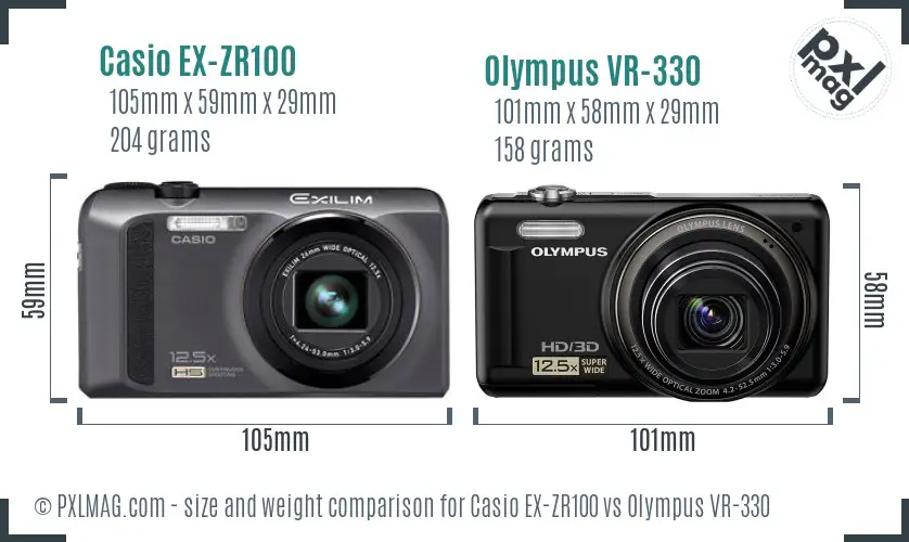 Casio EX-ZR100 vs Olympus VR-330 size comparison