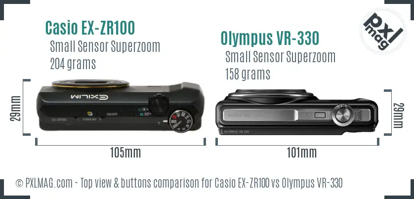 Casio EX-ZR100 vs Olympus VR-330 top view buttons comparison