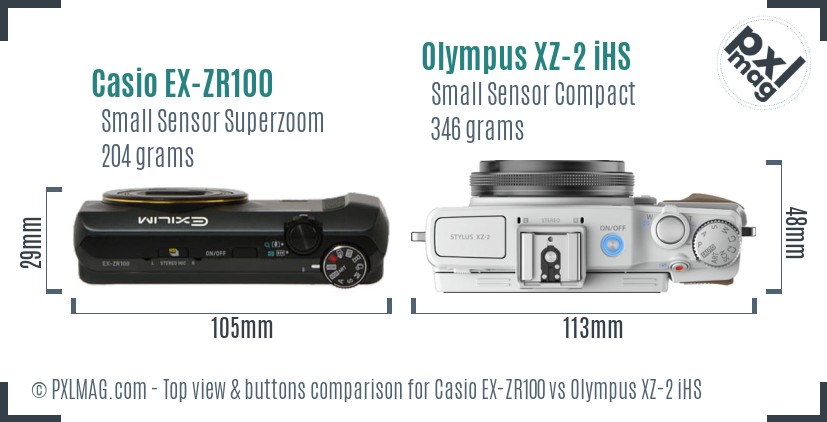 Casio EX-ZR100 vs Olympus XZ-2 iHS top view buttons comparison