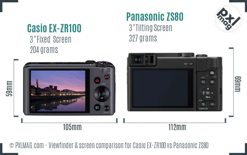 Casio EX-ZR100 vs Panasonic ZS80 Screen and Viewfinder comparison