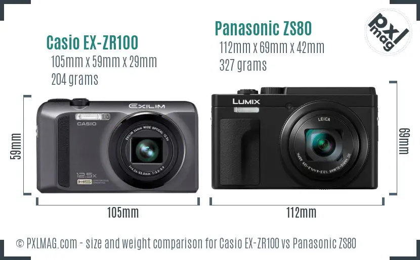 Casio EX-ZR100 vs Panasonic ZS80 size comparison