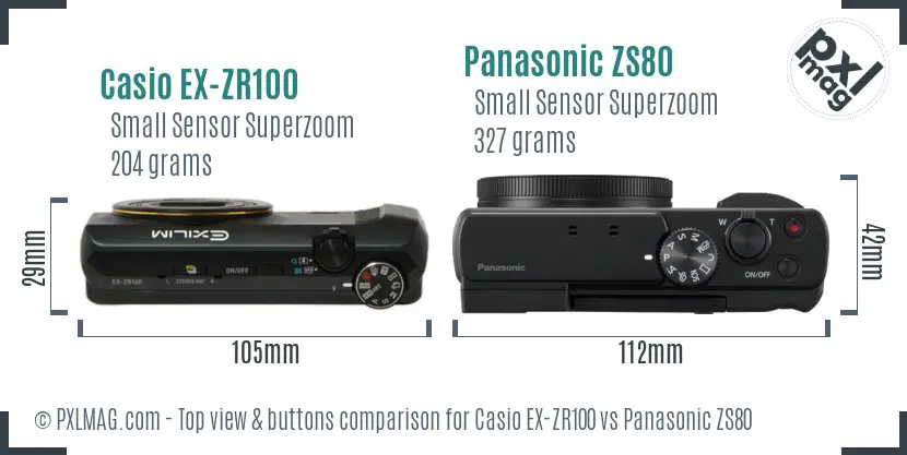Casio EX-ZR100 vs Panasonic ZS80 top view buttons comparison