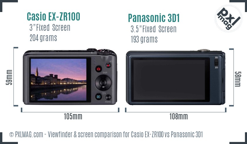 Casio EX-ZR100 vs Panasonic 3D1 Screen and Viewfinder comparison