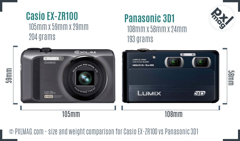 Casio EX-ZR100 vs Panasonic 3D1 size comparison Casio EX-ZR100 vs Panasonic 3D1 size comparison