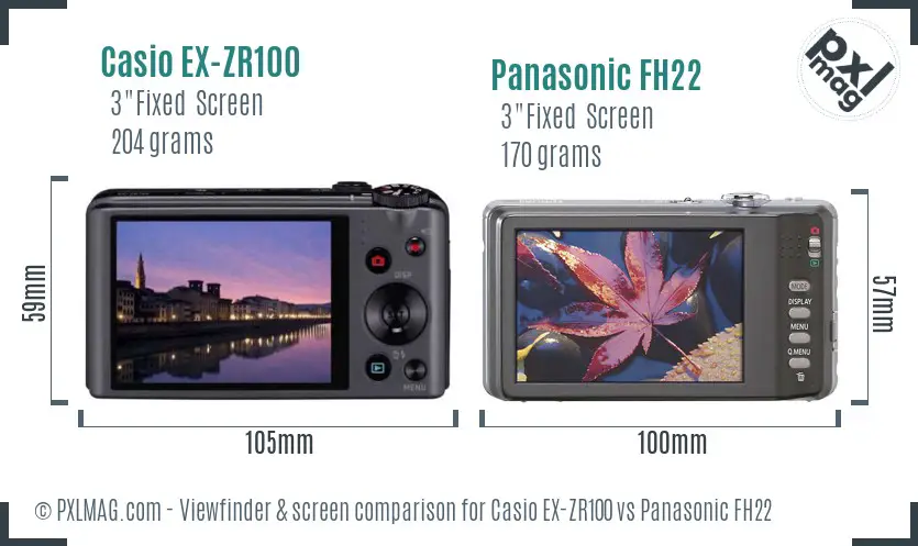 Casio EX-ZR100 vs Panasonic FH22 Screen and Viewfinder comparison