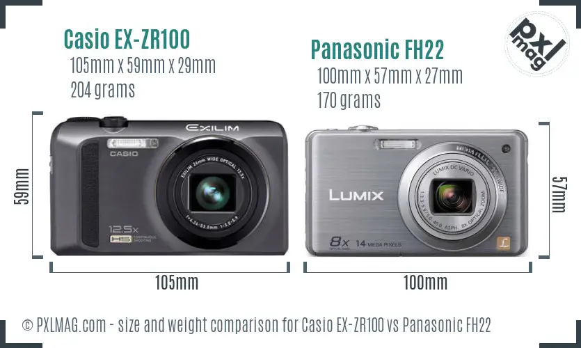 Casio EX-ZR100 vs Panasonic FH22 size comparison