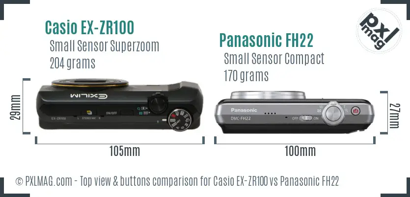 Casio EX-ZR100 vs Panasonic FH22 top view buttons comparison