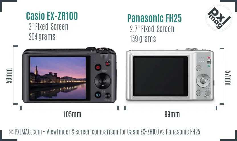 Casio EX-ZR100 vs Panasonic FH25 Screen and Viewfinder comparison Casio EX-ZR100 vs Panasonic FH25 Screen and Viewfinder comparison
