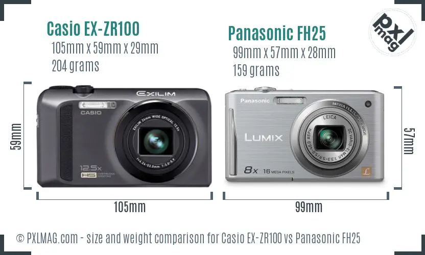 Casio EX-ZR100 vs Panasonic FH25 size comparison Casio EX-ZR100 vs Panasonic FH25 size comparison