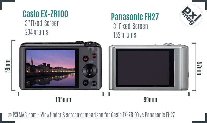 Casio EX-ZR100 vs Panasonic FH27 Screen and Viewfinder comparison Casio EX-ZR100 vs Panasonic FH27 Screen and Viewfinder comparison