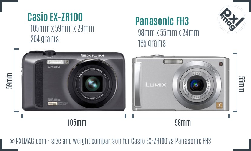 Casio EX-ZR100 vs Panasonic FH3 size comparison Casio EX-ZR100 vs Panasonic FH3 size comparison