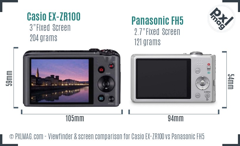 Casio EX-ZR100 vs Panasonic FH5 Screen and Viewfinder comparison