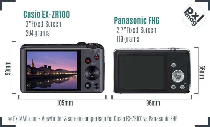 Casio EX-ZR100 vs Panasonic FH6 Screen and Viewfinder comparison