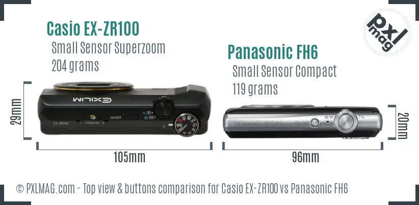 Casio EX-ZR100 vs Panasonic FH6 top view buttons comparison