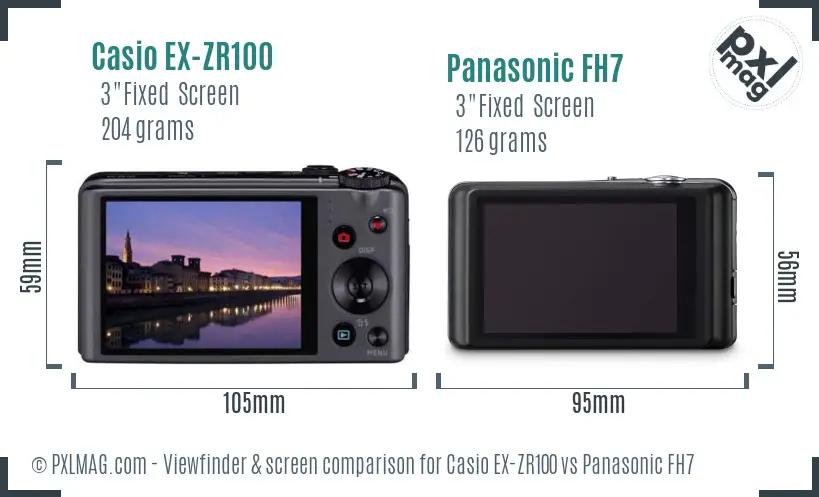 Casio EX-ZR100 vs Panasonic FH7 Screen and Viewfinder comparison