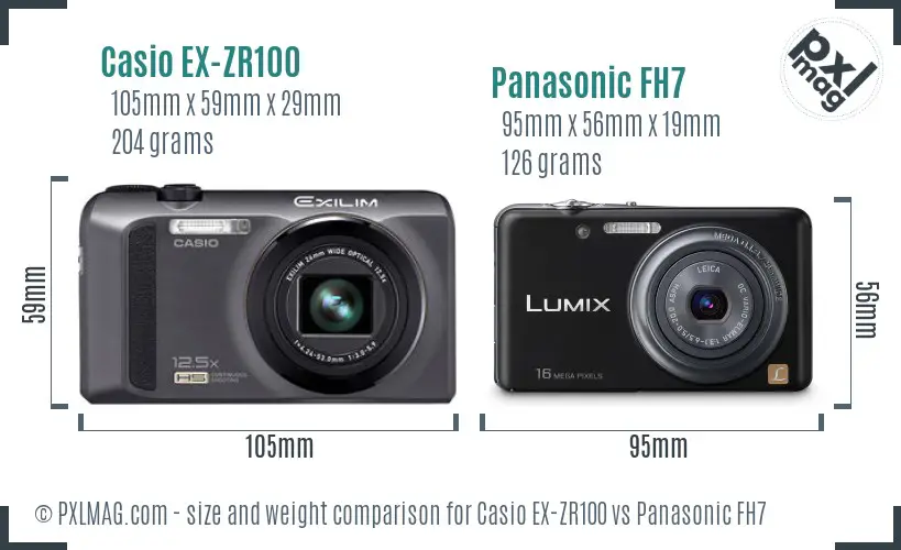 Casio EX-ZR100 vs Panasonic FH7 size comparison