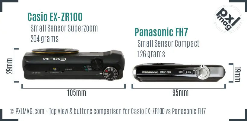 Casio EX-ZR100 vs Panasonic FH7 top view buttons comparison