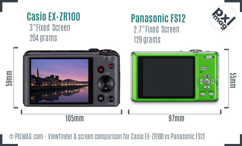 Casio EX-ZR100 vs Panasonic FS12 Screen and Viewfinder comparison