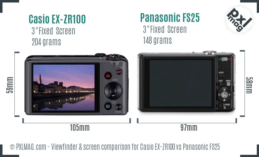 Casio EX-ZR100 vs Panasonic FS25 Screen and Viewfinder comparison