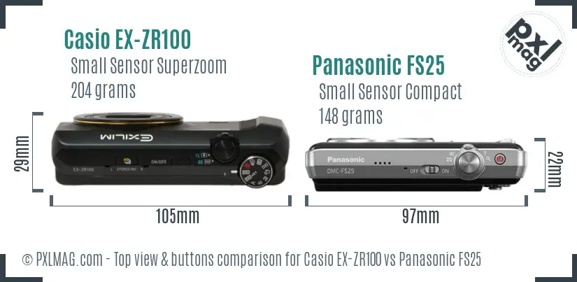 Casio EX-ZR100 vs Panasonic FS25 top view buttons comparison