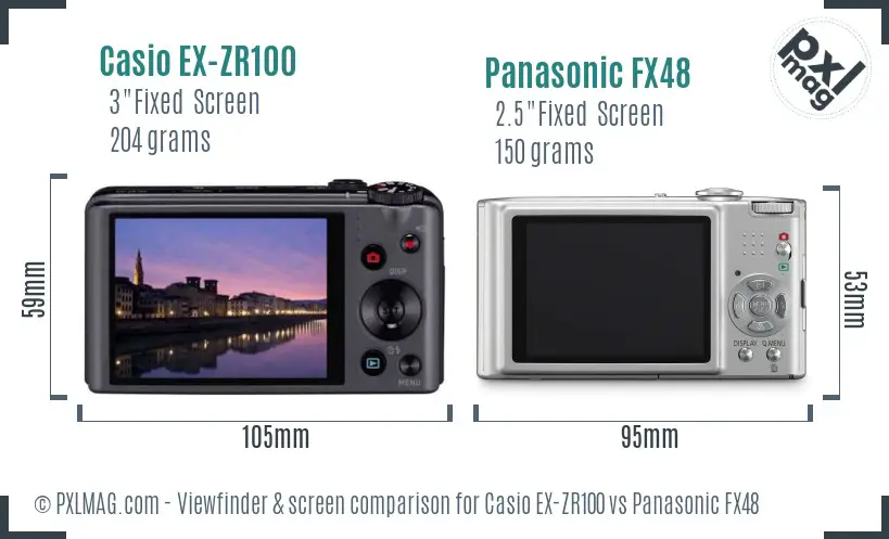 Casio EX-ZR100 vs Panasonic FX48 Screen and Viewfinder comparison Casio EX-ZR100 vs Panasonic FX48 Screen and Viewfinder comparison