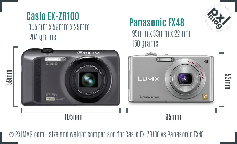 Casio EX-ZR100 vs Panasonic FX48 size comparison Casio EX-ZR100 vs Panasonic FX48 size comparison