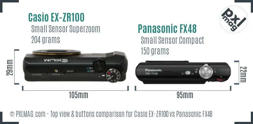 Casio EX-ZR100 vs Panasonic FX48 top view buttons comparison Casio EX-ZR100 vs Panasonic FX48 top view buttons comparison