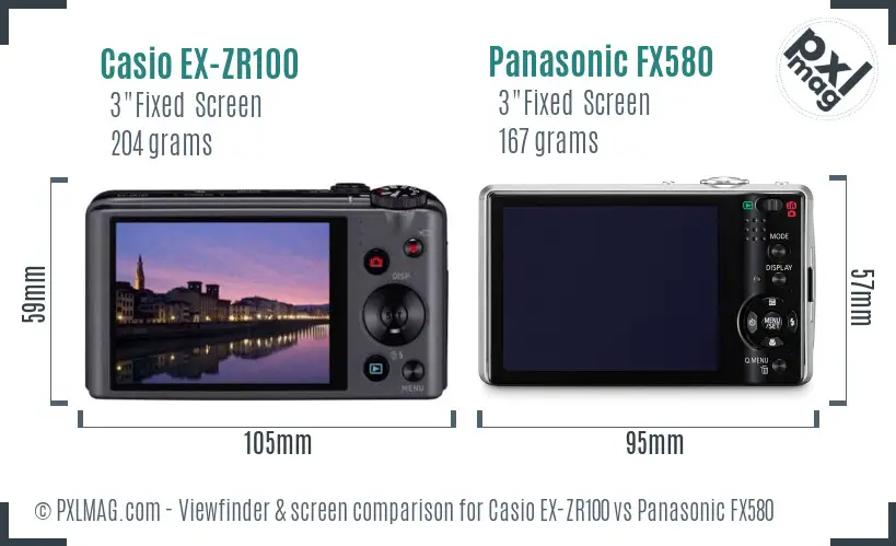 Casio EX-ZR100 vs Panasonic FX580 Screen and Viewfinder comparison