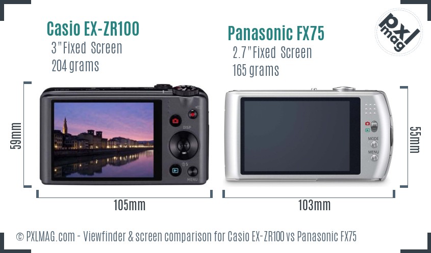 Casio EX-ZR100 vs Panasonic FX75 Screen and Viewfinder comparison