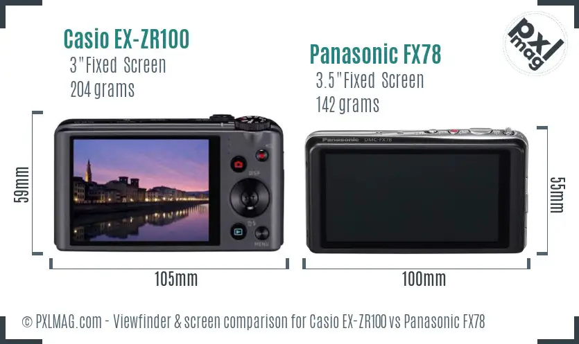Casio EX-ZR100 vs Panasonic FX78 Screen and Viewfinder comparison Casio EX-ZR100 vs Panasonic FX78 Screen and Viewfinder comparison