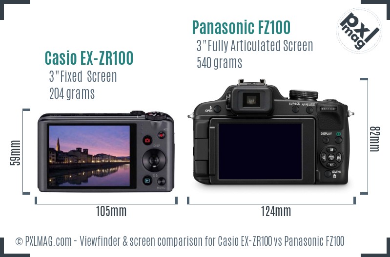 Casio EX-ZR100 vs Panasonic FZ100 Screen and Viewfinder comparison