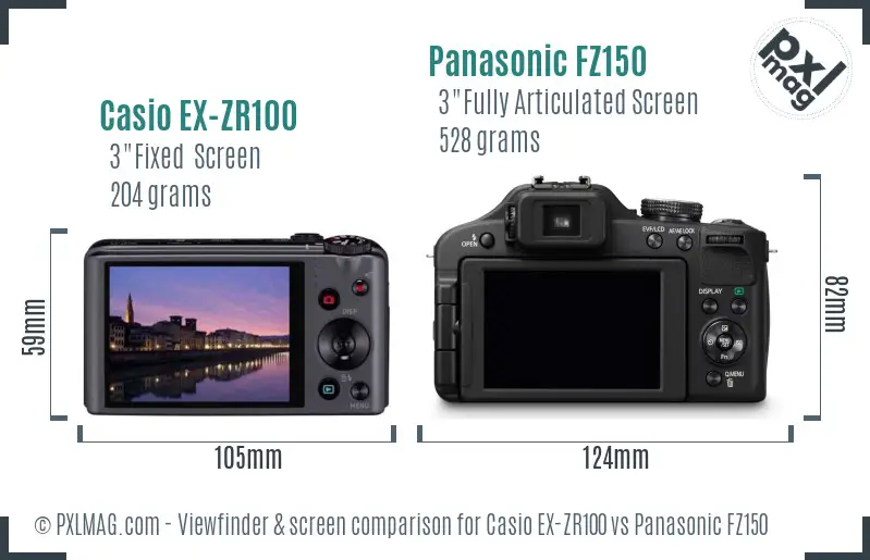 Casio EX-ZR100 vs Panasonic FZ150 Screen and Viewfinder comparison Casio EX-ZR100 vs Panasonic FZ150 Screen and Viewfinder comparison