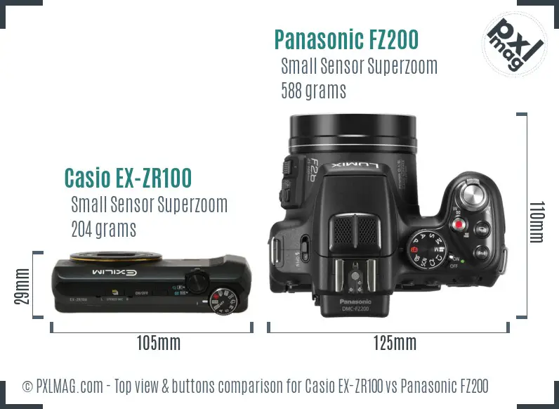Casio EX-ZR100 vs Panasonic FZ200 top view buttons comparison