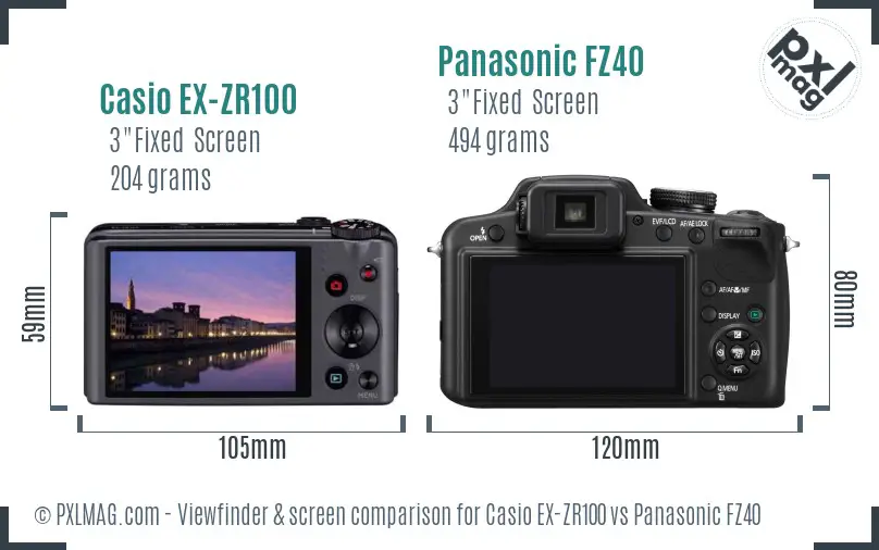 Casio EX-ZR100 vs Panasonic FZ40 Screen and Viewfinder comparison Casio EX-ZR100 vs Panasonic FZ40 Screen and Viewfinder comparison