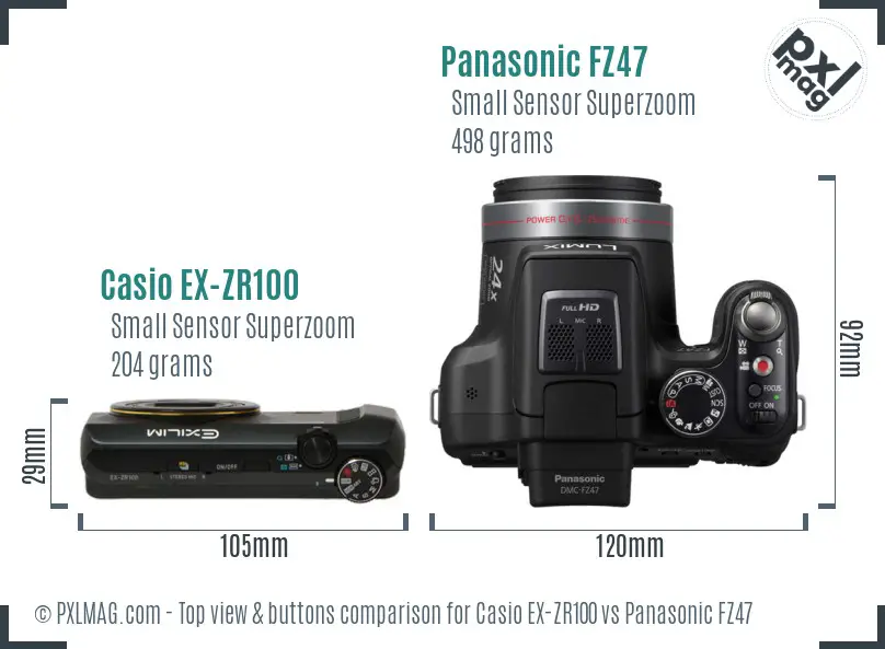 Casio EX-ZR100 vs Panasonic FZ47 top view buttons comparison
