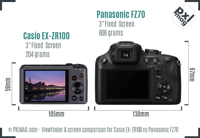 Casio EX-ZR100 vs Panasonic FZ70 Screen and Viewfinder comparison