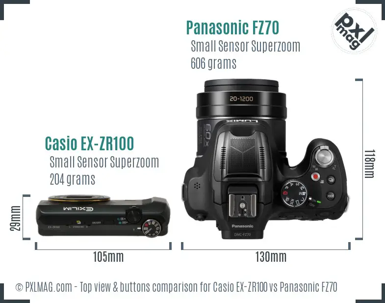 Casio EX-ZR100 vs Panasonic FZ70 top view buttons comparison