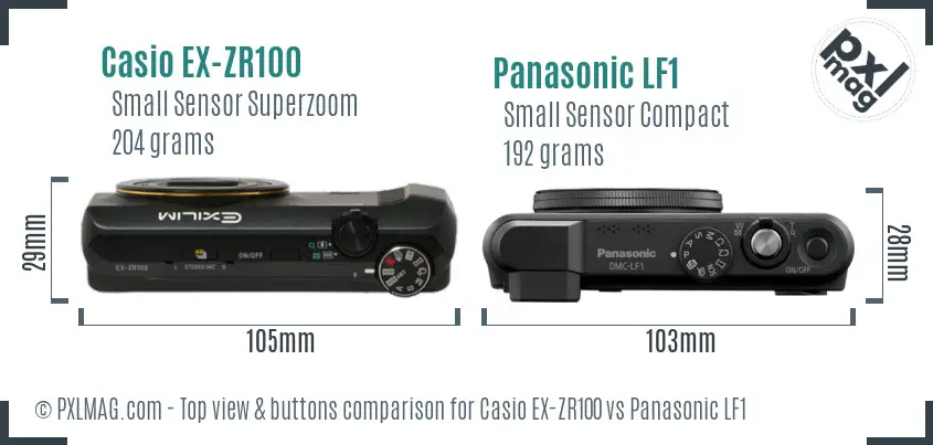 Casio EX-ZR100 vs Panasonic LF1 top view buttons comparison Casio EX-ZR100 vs Panasonic LF1 top view buttons comparison